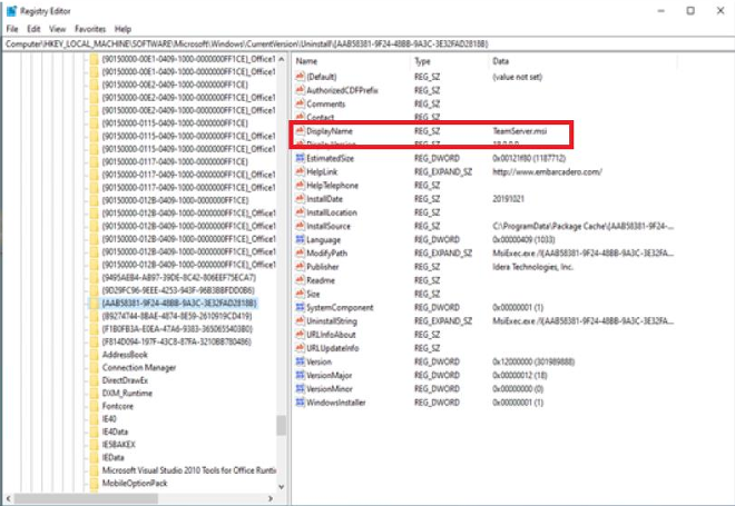  Display Name of the registry